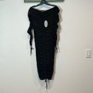 Poster Girl rouched mesh black lined midi dress off the shoulder plus size XXL